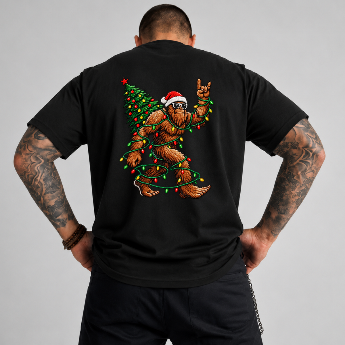 Bigfoot Santa Rock On Christmas PNG SVG, Sasquatch Holiday Tree Graphic