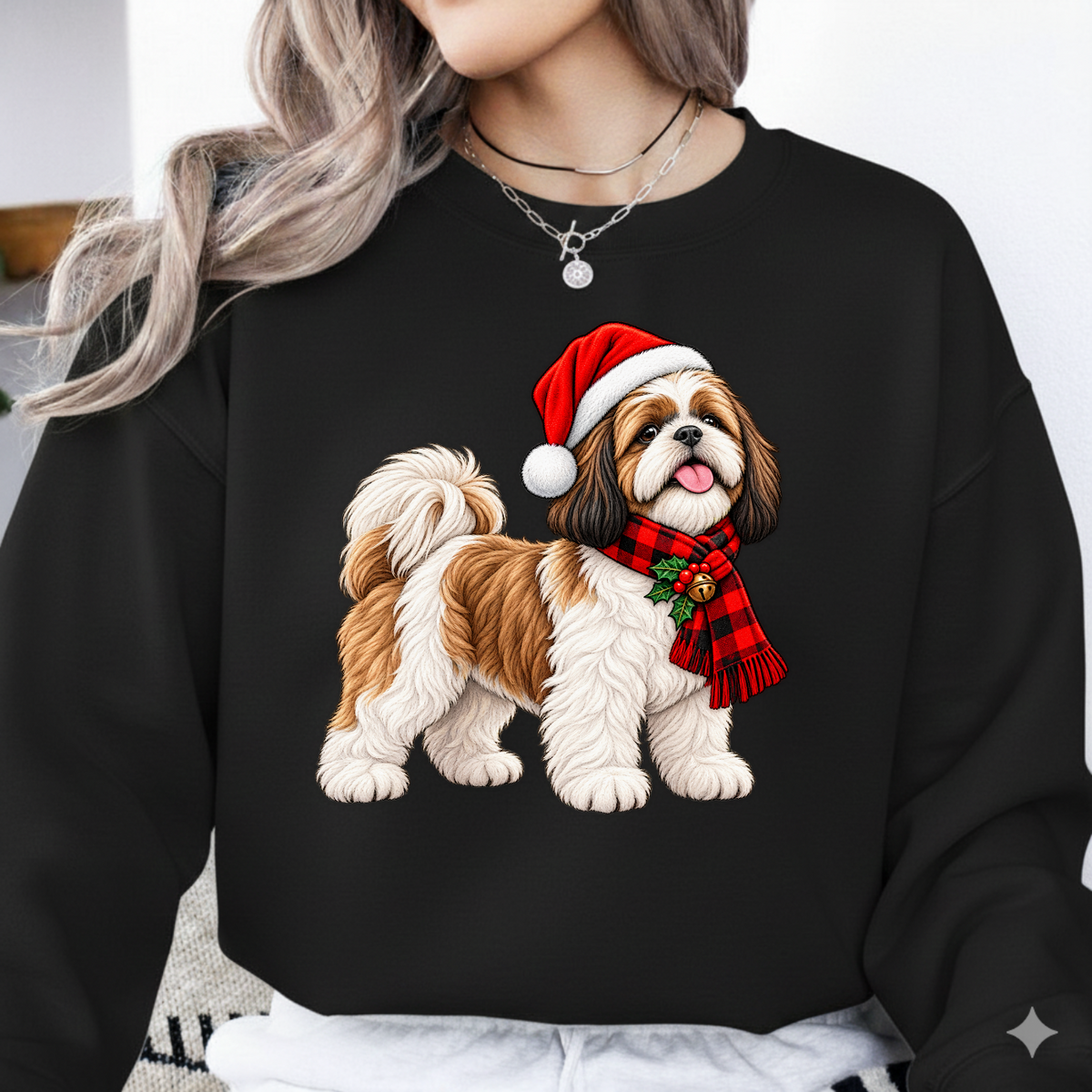 Christmas Dog Shih Tzu Santa Hat PNG SVG, Cute Xmas Pet Graphic