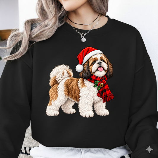 Christmas Dog Shih Tzu Santa Hat PNG SVG, Cute Xmas Pet Graphic