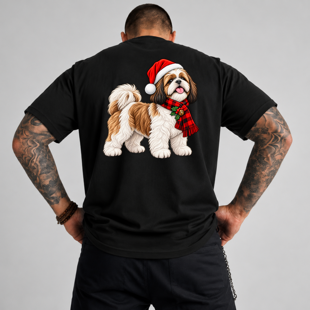 Christmas Dog Shih Tzu Santa Hat PNG SVG, Cute Xmas Pet Graphic