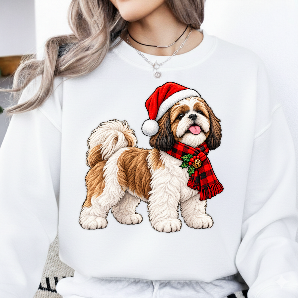 Christmas Dog Shih Tzu Santa Hat PNG SVG, Cute Xmas Pet Graphic