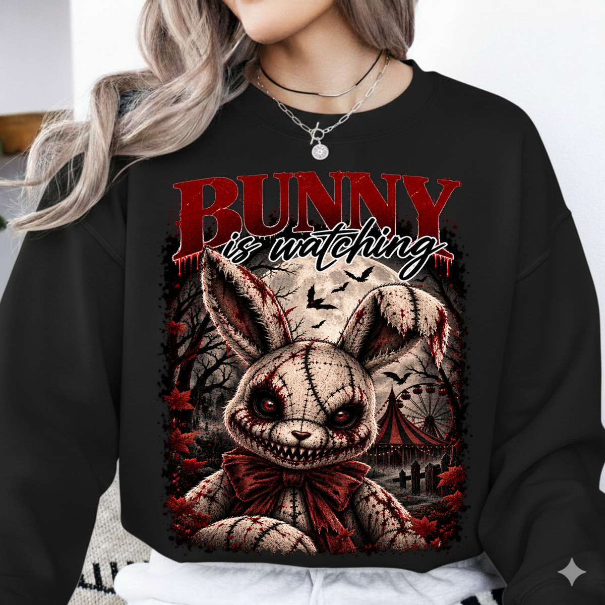 Creepy Bunny Is Watching Horror Halloween PNG SVG, Spooky Graphic Design