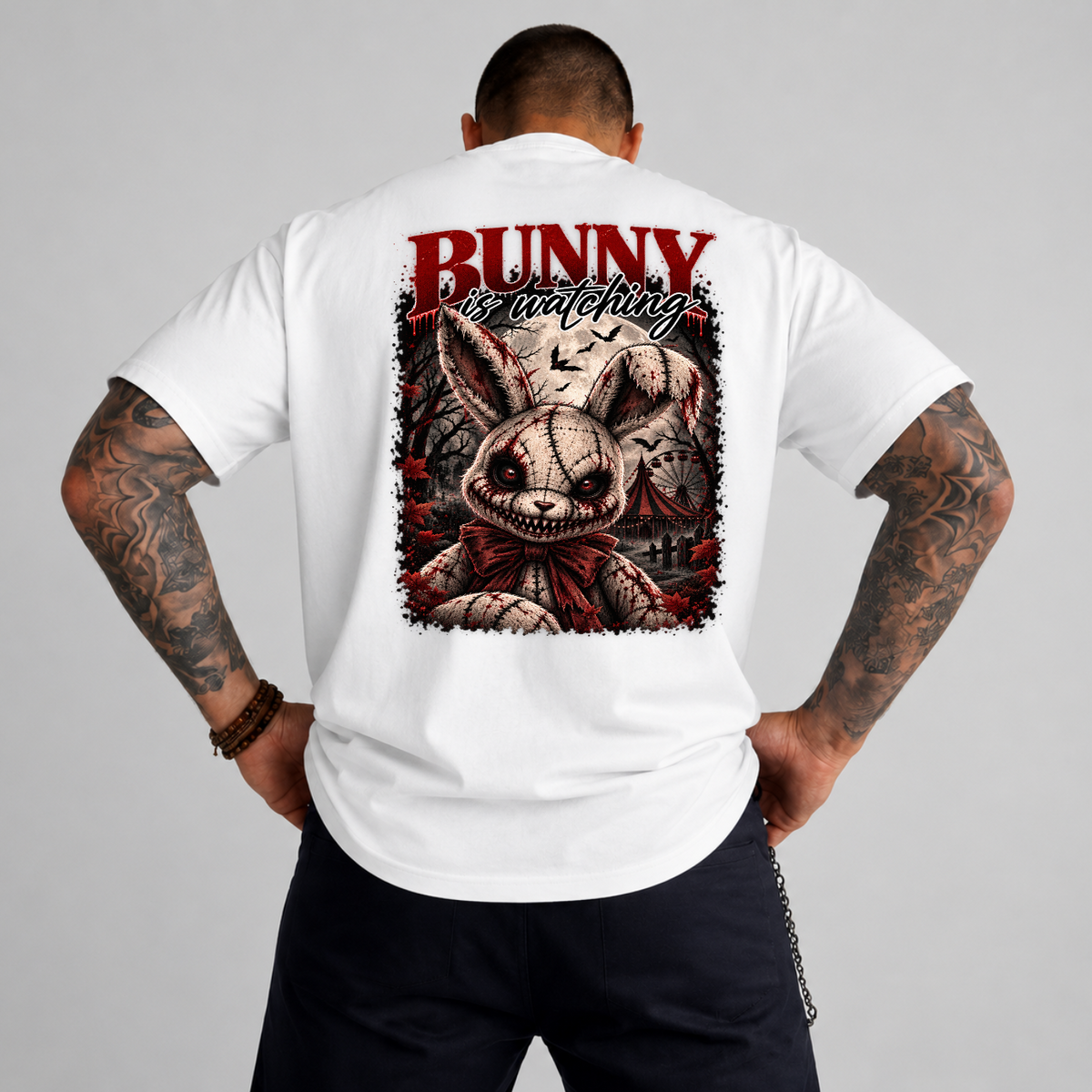 Creepy Bunny Is Watching Horror Halloween PNG SVG, Spooky Graphic Design