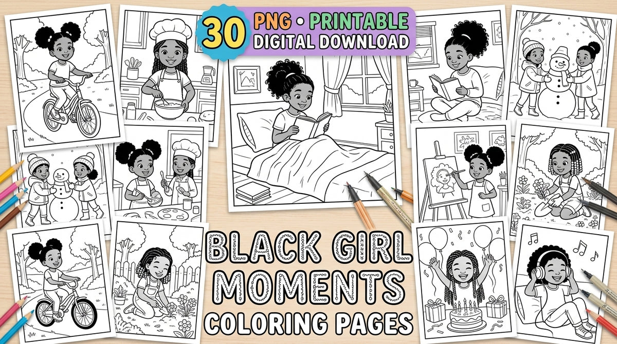 30 Black Girl Moments Coloring Pages PDF Bundle Printable Activity Sheets Download