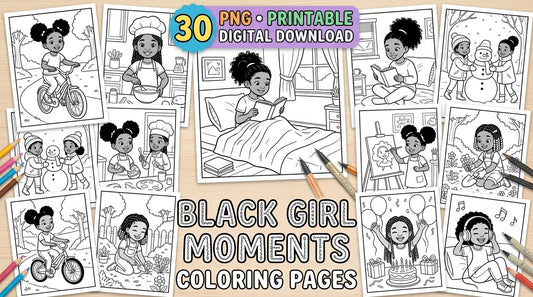 30 Black Girl Moments Coloring Pages PDF Bundle Printable Activity Sheets Download