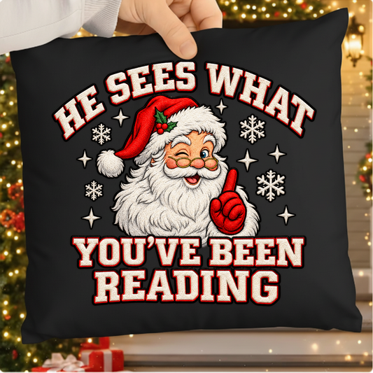 He Sees What You've Been Reading Santa PNG SVG, Book Lover Christmas Graphic