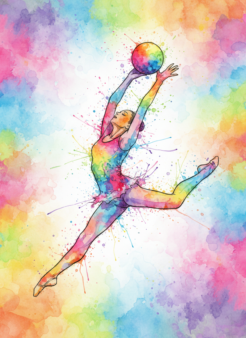 30 Rainbow Gymnastics Watercolor PNG Clip Art Bundle Gymnast Clipart Download