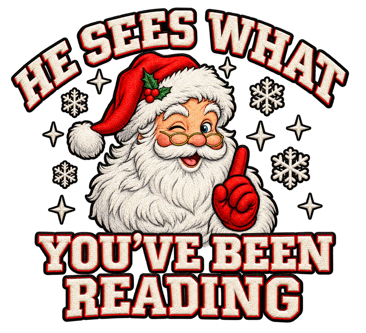 Christmas Santa & Reindeer Woodland Scene Faux Embroidery Bundle PNG SVG, Holiday Graphic