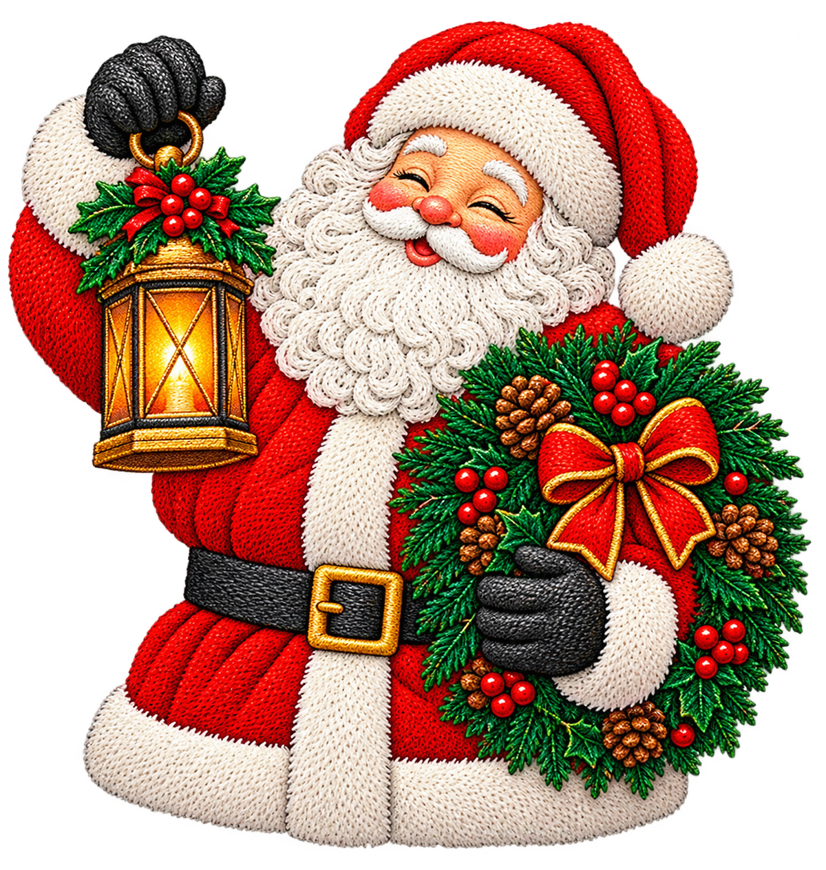 Christmas Santa & Reindeer Woodland Scene Faux Embroidery Bundle PNG SVG, Holiday Graphic