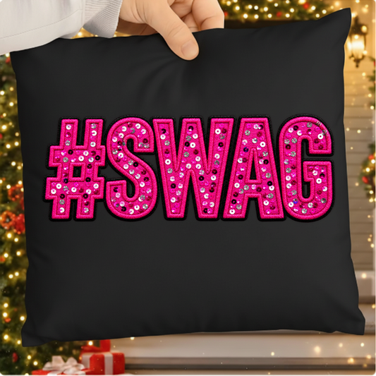 Hashtag Swag Pink Sequin Patchwork PNG SVG, Hot Pink Embroidered Graphic