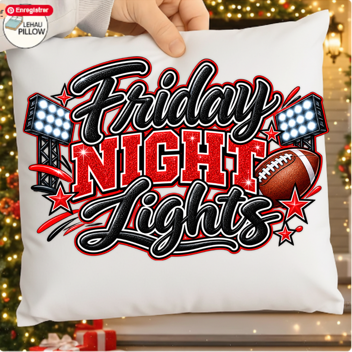 Friday Night Lights Red Glitter Game Day PNG SVG, Football Graphic