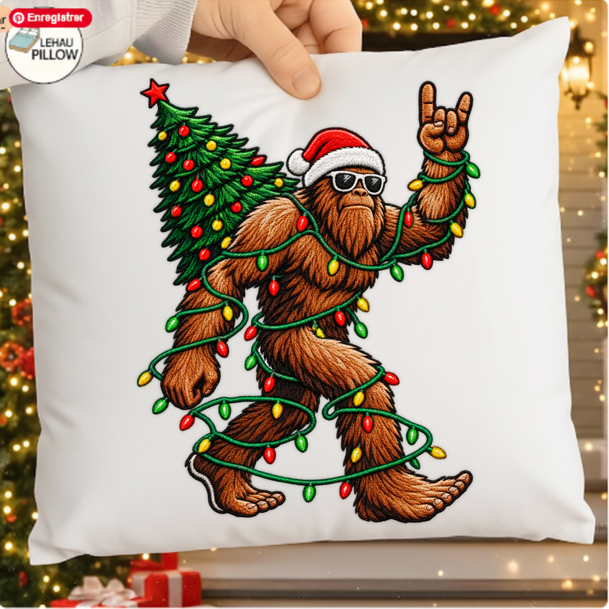 Bigfoot Santa Rock On Christmas PNG SVG, Sasquatch Holiday Tree Graphic