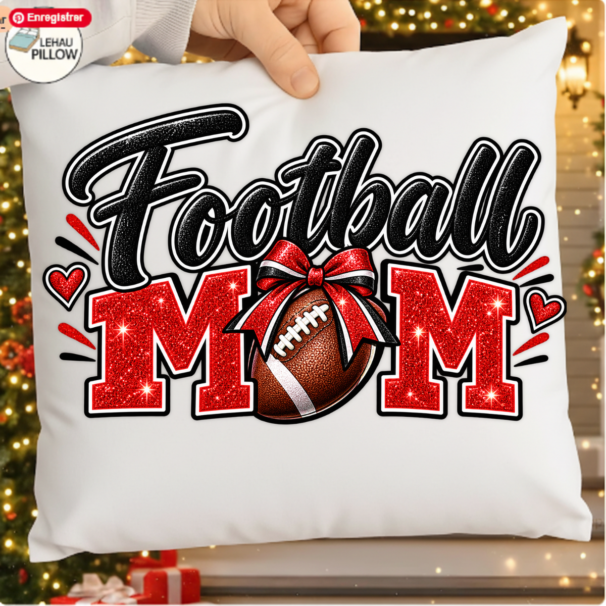 Football Mom Red Glitter Game Day PNG SVG, Bow Football Graphic