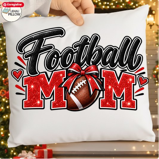Football Mom Red Glitter Game Day PNG SVG, Bow Football Graphic