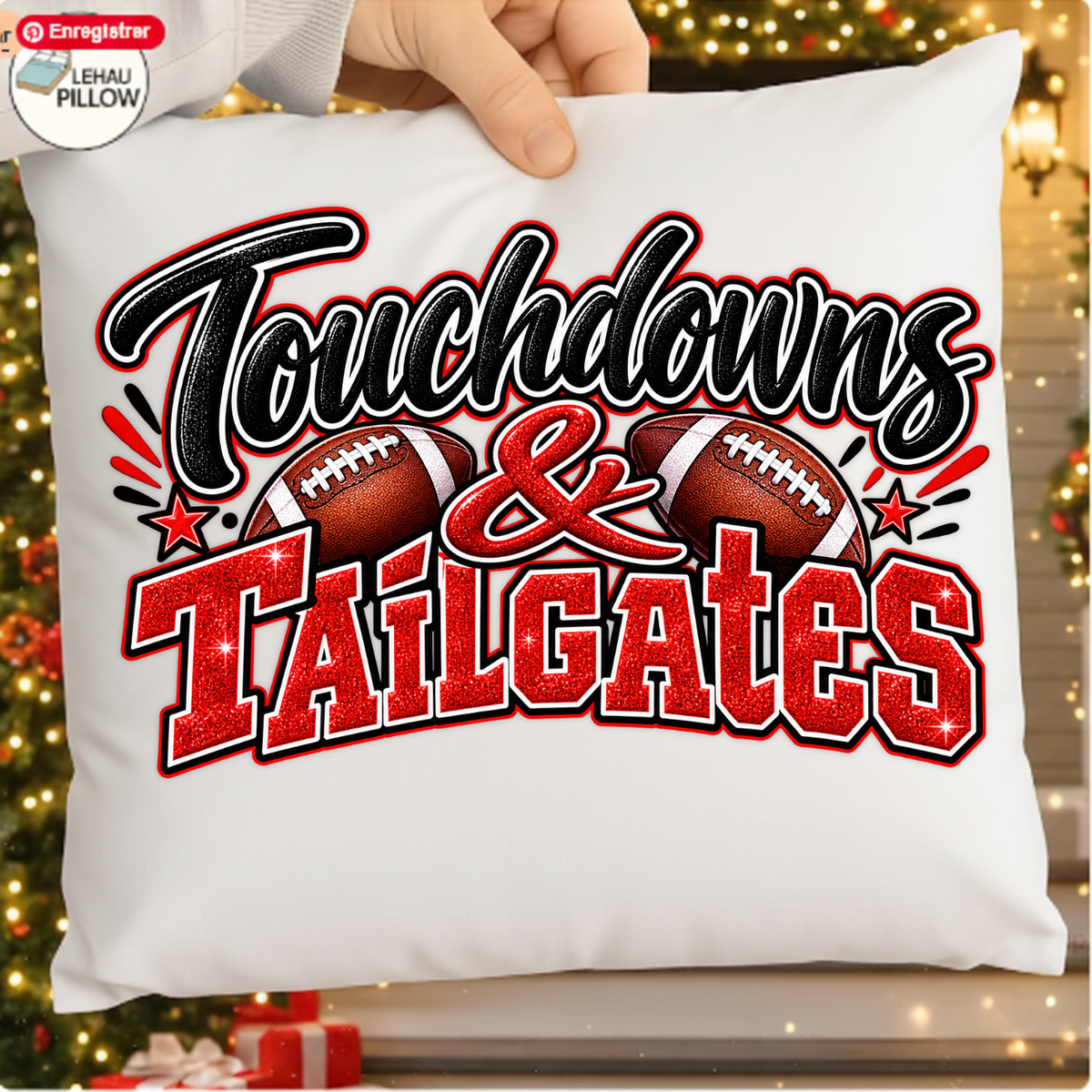 Touchdowns And Tailgates Red Glitter Football PNG SVG, Game Day Graphic