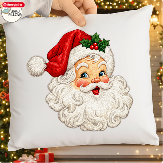 Vintage Santa Claus Head Faux Embroidery PNG SVG, Retro Xmas Graphic