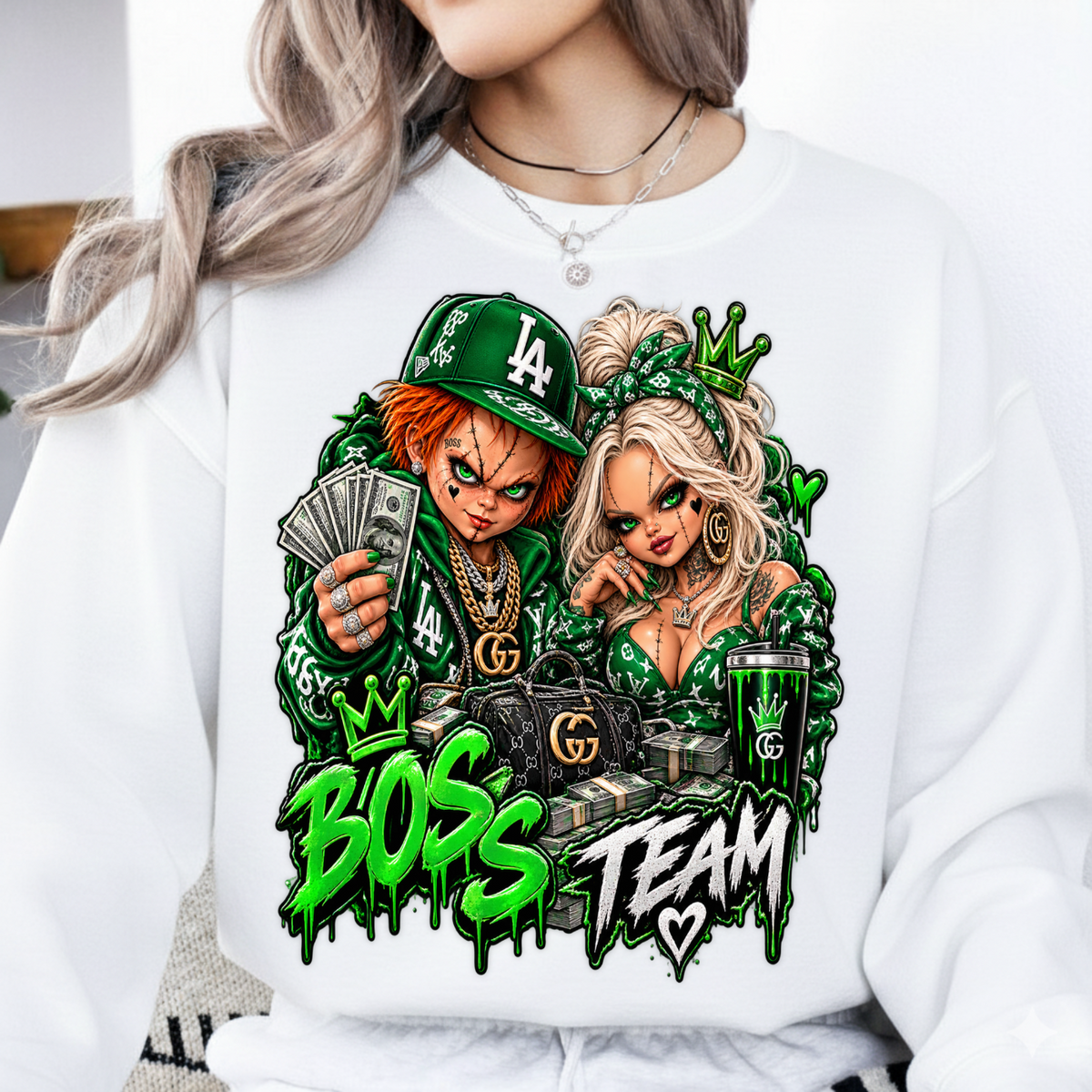 Boss Team Chucky and Tiffany Luxury Streetwear PNG SVG, Urban Horror Graphic