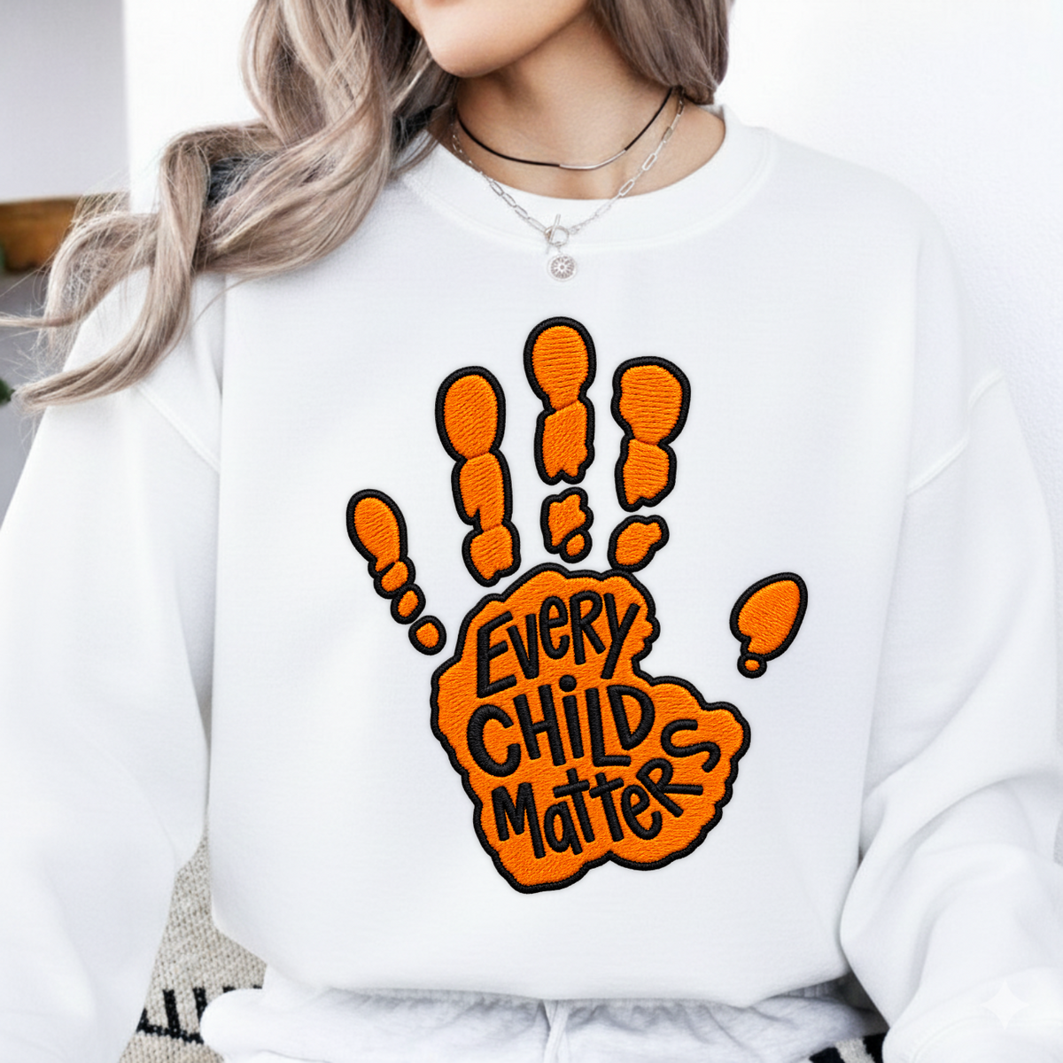 Every Child Matters Handprint PNG SVG, Orange Shirt Day Faux Embroidery Design