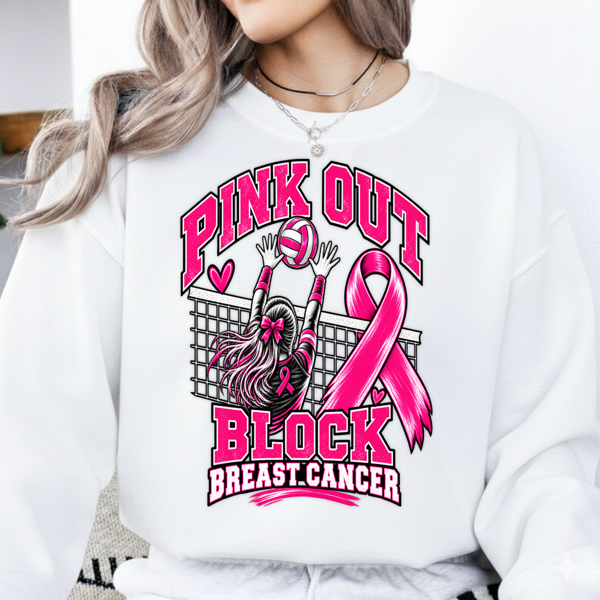 Pink Out Block Breast Cancer Volleyball Player PNG SVG, Sports Graphic