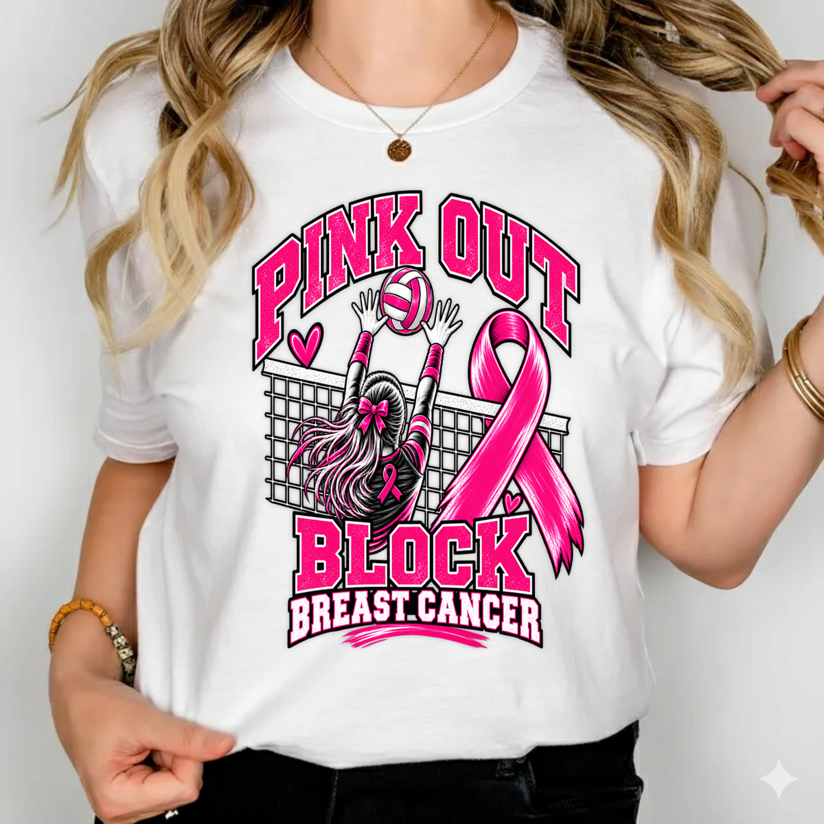 Pink Out Block Breast Cancer Volleyball Player PNG SVG, Sports Graphic