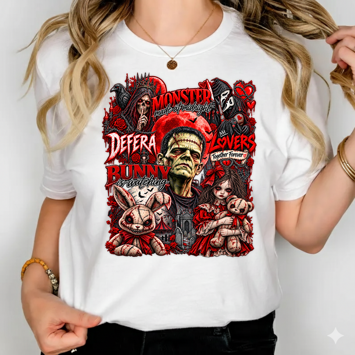 Monster Made At Midnight Dark Horror Collage PNG SVG, Creepy Bunny Graphic