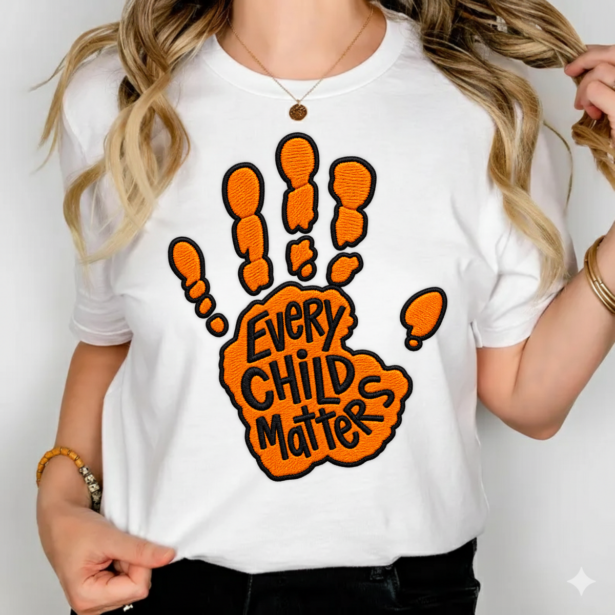 Every Child Matters Handprint PNG SVG, Orange Shirt Day Faux Embroidery Design