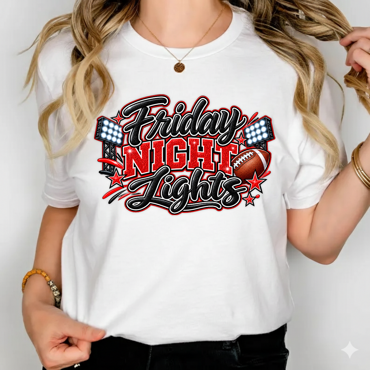 Friday Night Lights Red Glitter Game Day PNG SVG, Football Graphic