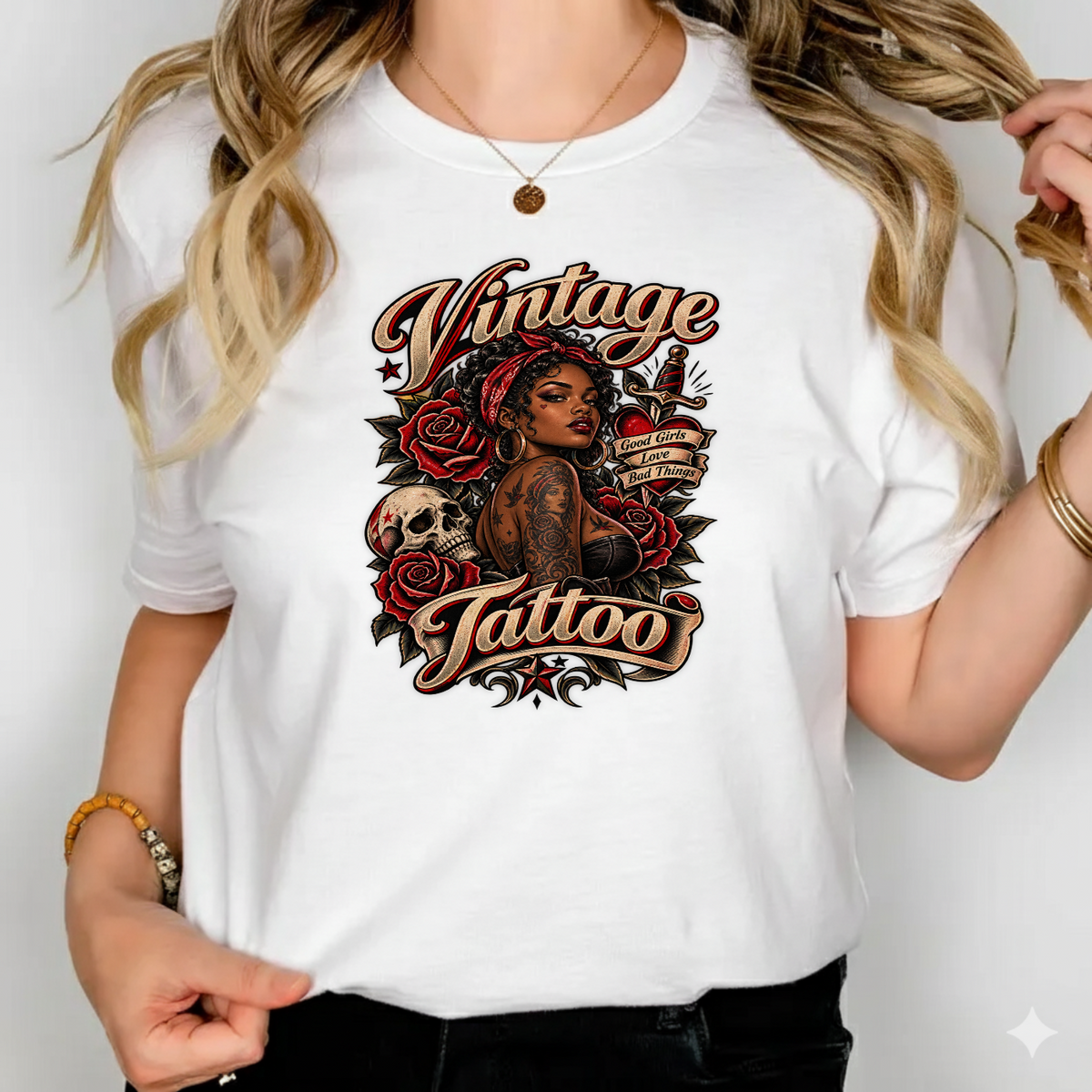 Vintage Tattoo Good Girls Love Bad Things PNG SVG, Retro Graphic