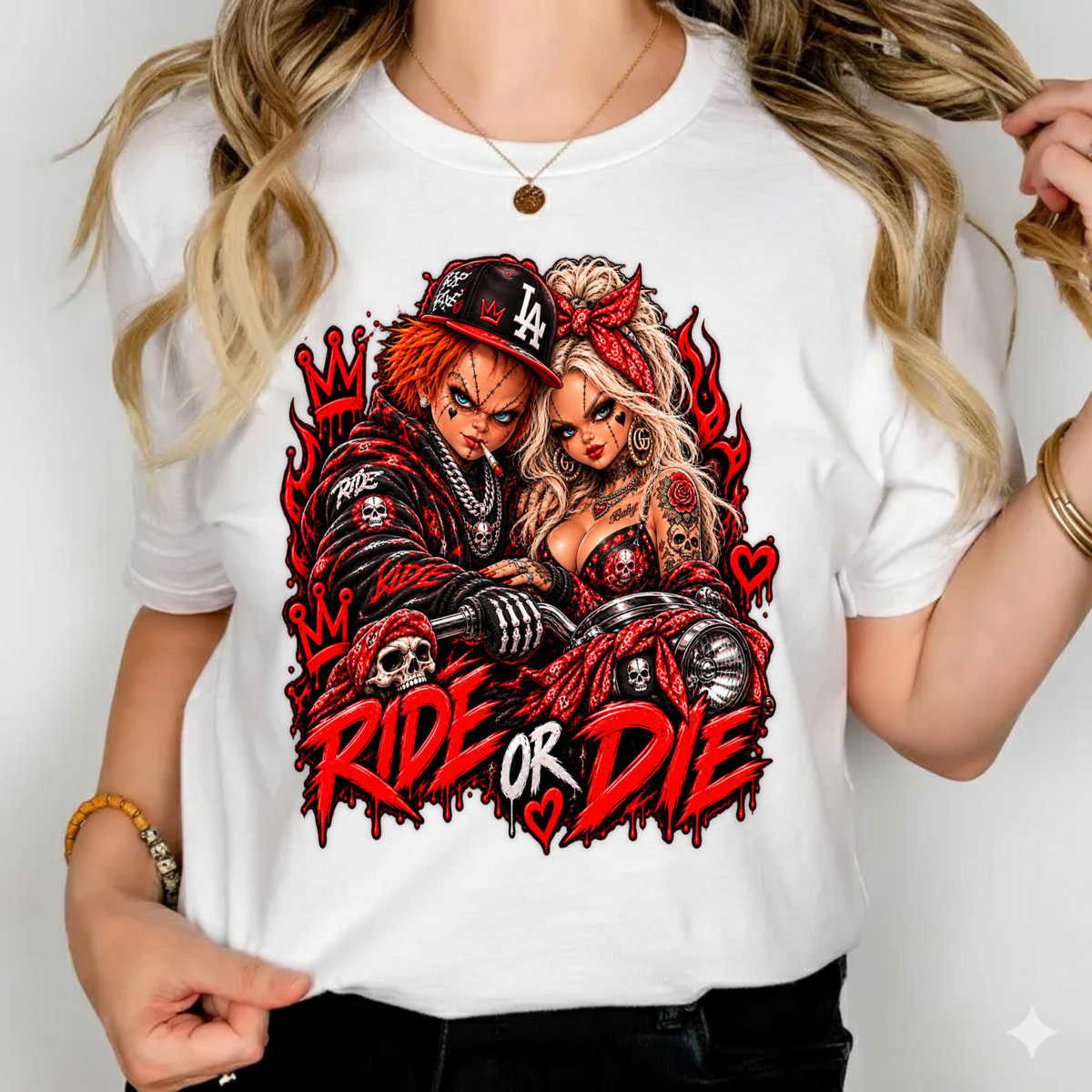 Ride Or Die Chucky and Tiffany Biker Halloween PNG SVG, Urban Horror Graphic