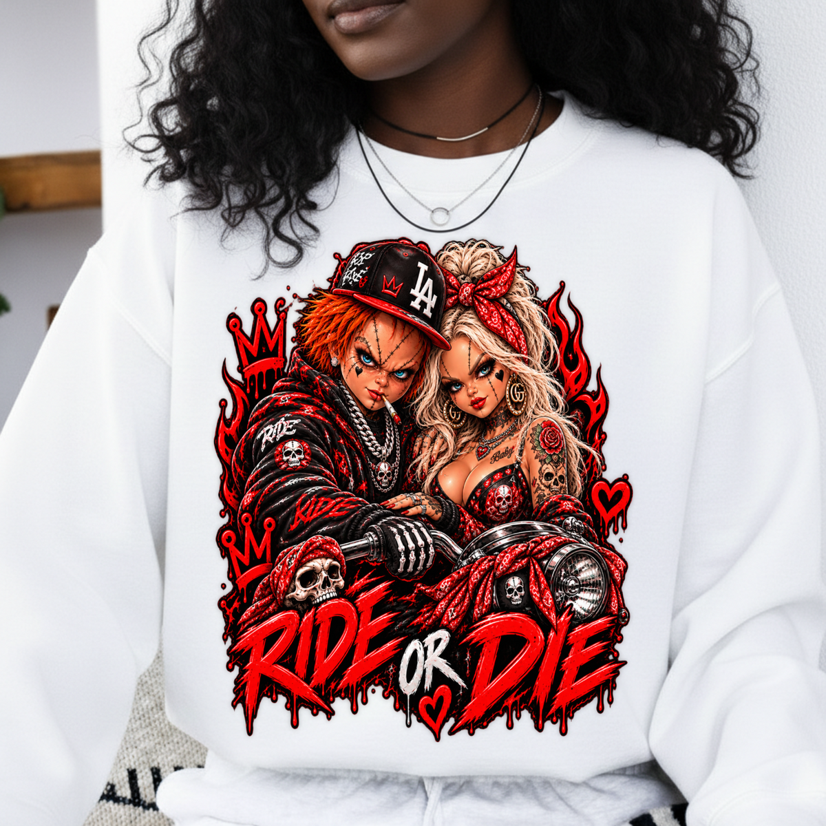 Ride Or Die Chucky and Tiffany Biker Halloween PNG SVG, Urban Horror Graphic