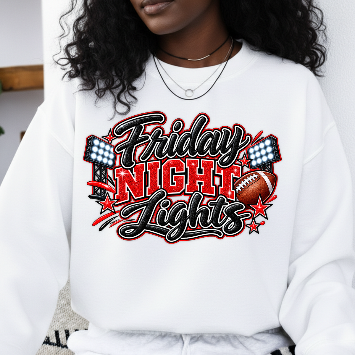 Friday Night Lights Red Glitter Game Day PNG SVG, Football Graphic