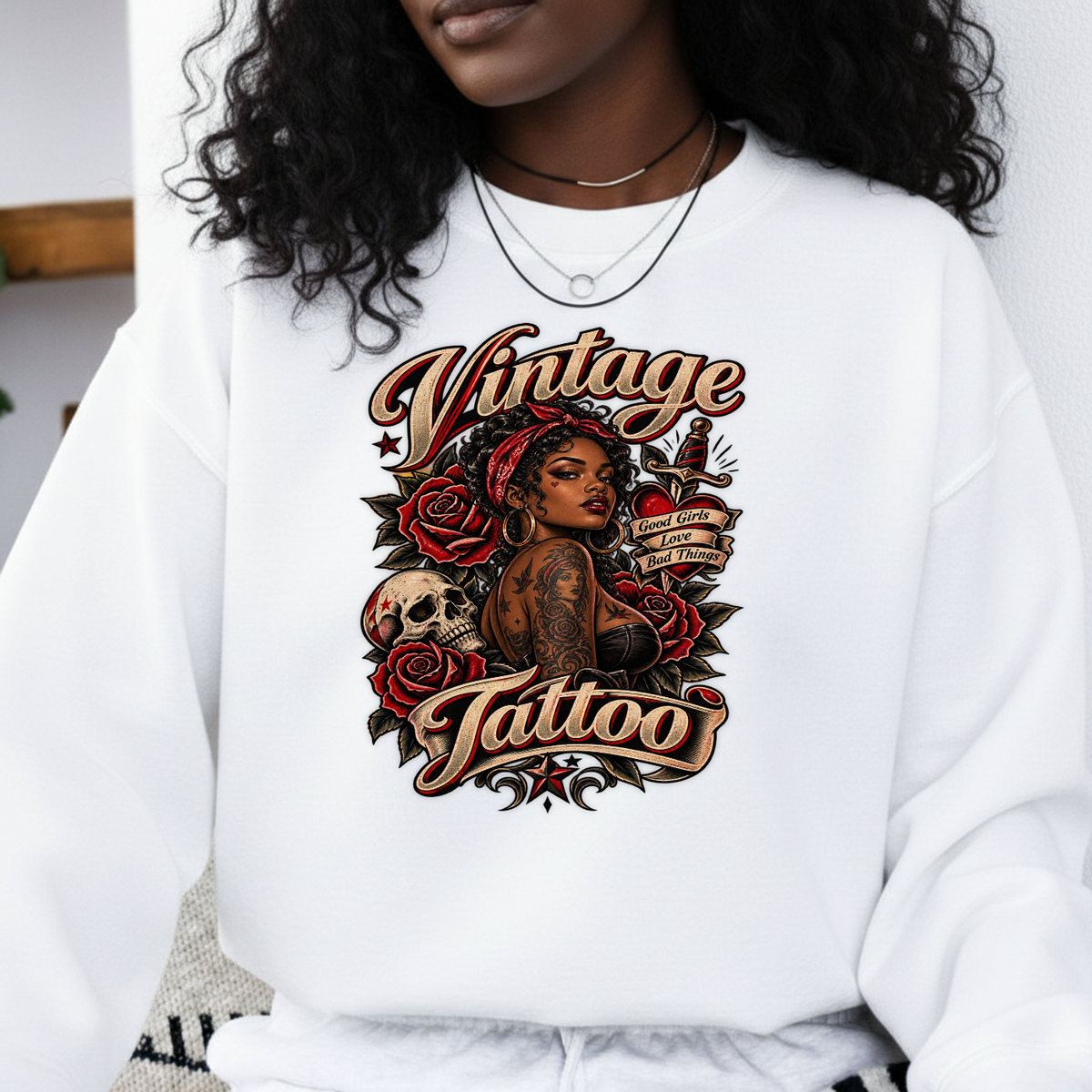 Vintage Tattoo Good Girls Love Bad Things PNG SVG, Retro Graphic