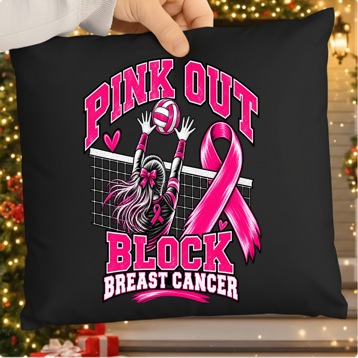 Pink Out Block Breast Cancer Volleyball Player PNG SVG, Sports Graphic