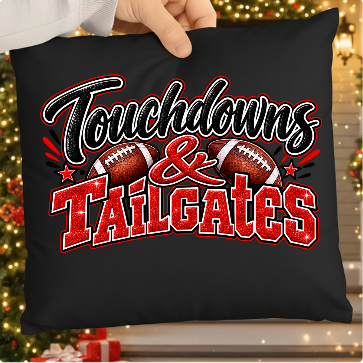 Touchdowns And Tailgates Red Glitter Football PNG SVG, Game Day Graphic