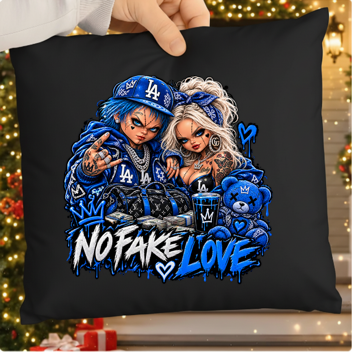 No Fake Love Royal Blue Chucky and Tiffany Halloween PNG SVG, Urban Graphic