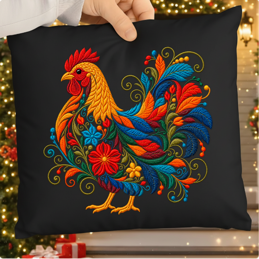 Folk Art Rooster PNG SVG, Floral Embroidery Rooster Farmhouse Design